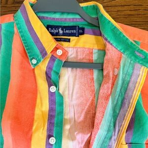 VINTAGE Ralph Lauren Multi-Color Striped Short Sleeve Shirt - XL